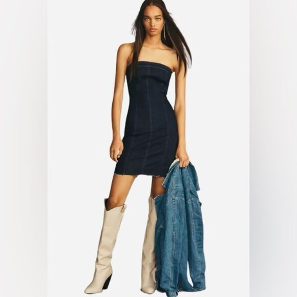 Anthropologie Denim Strapless Bodycon Dress NWT - Picture 1 of 13